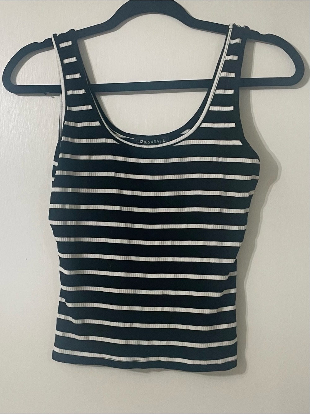 Liz & Sara Black and White Striped Tank Top